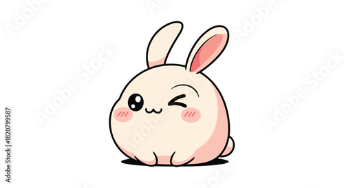Adorable cute chubby winking bunny rabbit with pink cheeks and big sweet eyes on white background.