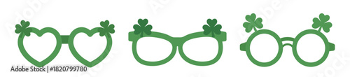 St. Patrick's Day green Shamrock Party Glasses Flat Vector Illustration.
Saint Patricks Day Costumes Clipart.
White background.