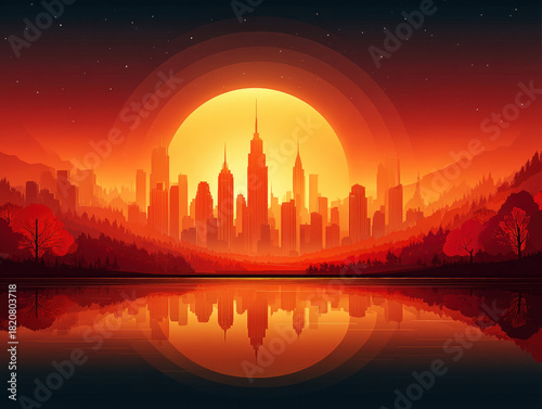Retro city skyline illustra...