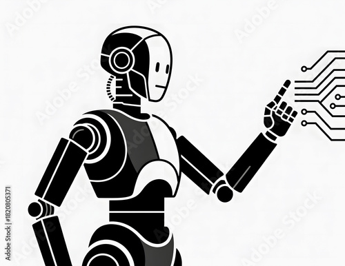 black robot pointing at circuit board clip art preview
