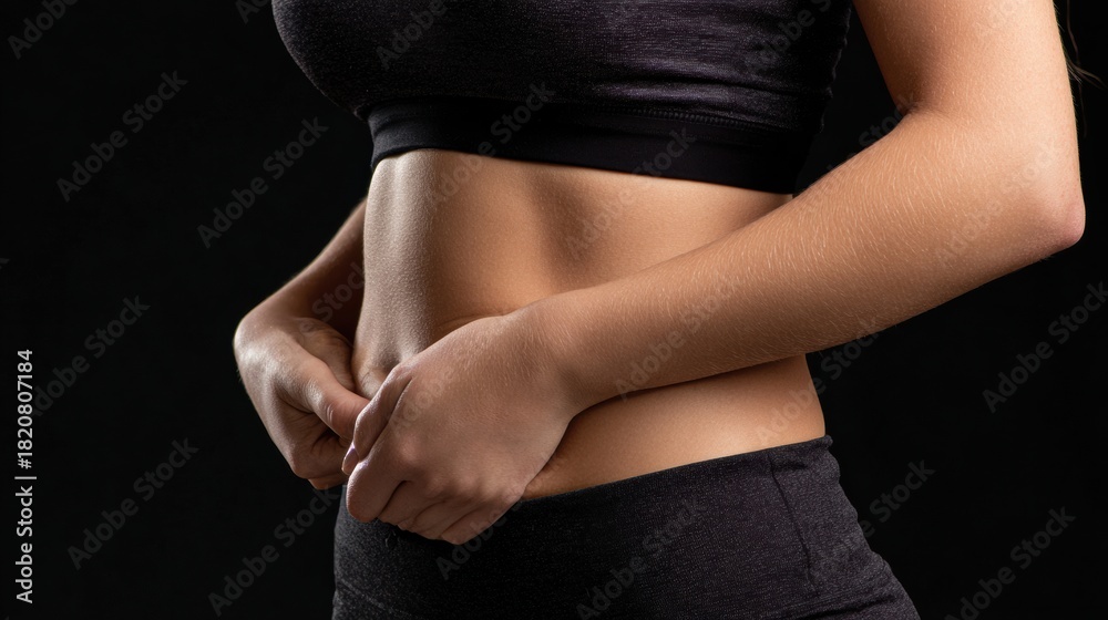 Fototapeta premium Belly Fat Grab Demonstration in Professional Studio Setting for Diet Consultation Focused on Body Awareness