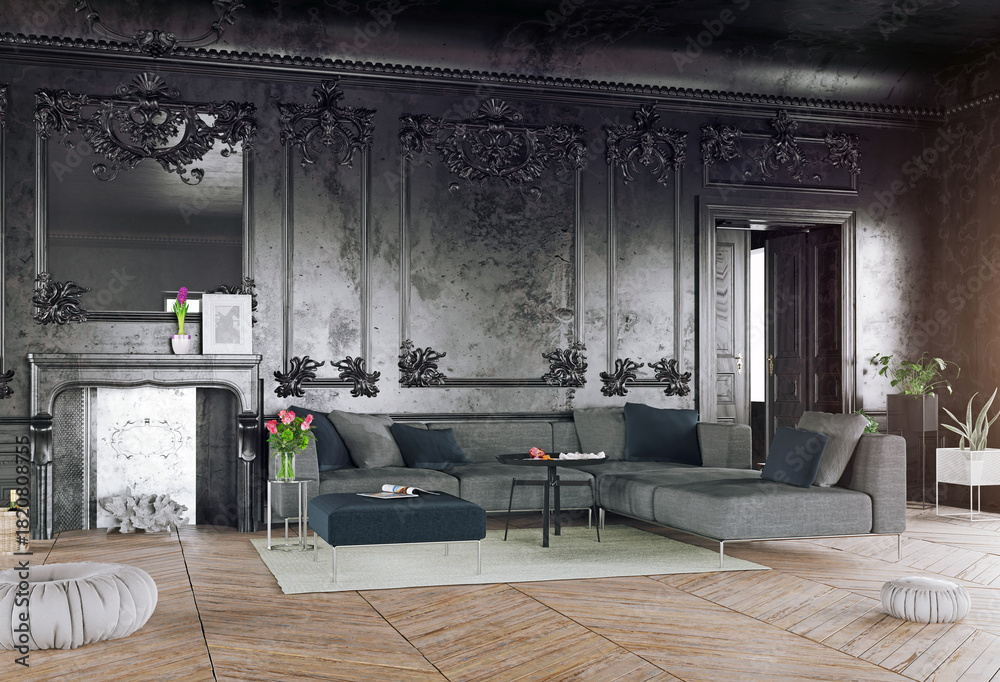 Fototapeta premium Black style luxury interior.