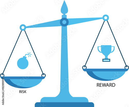 Risk and reward balance concept with bomb and trophy