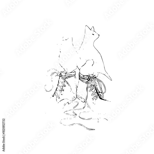 Whimsical cat illustration on hiking boots a unique animal art design for outdoor adventure lovers and pet fans