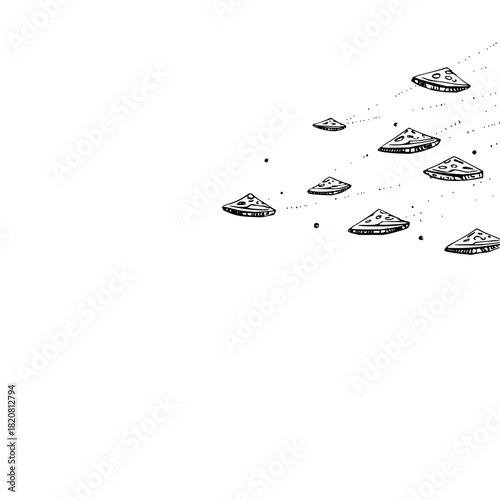 Hand drawn pizza slices floating illustration food themed vector graphic design for restaurant menu and posters