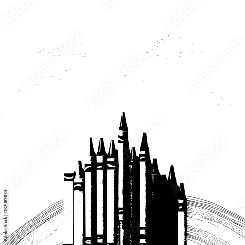 Creative black and white crayon drawing art illustration for children and school projects design resource