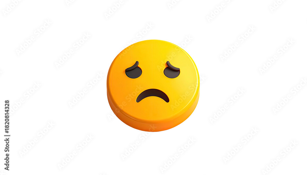 Fototapeta premium A 3D yellow circular emoji with a sad expression against a black backdrop