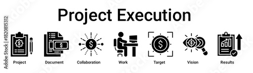 Project Execution banner web icon vector illustration concept for business with icon of Project, Document, Collaboration, Work, Target, Vision.
