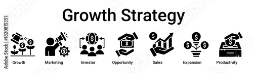 Growth Strategy banner web icon vector illustration concept for business with icon of Growth, Marketing, Investor, Opportunity, Sales, Expansion.