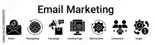 Email Marketing banner web icon vector illustration concept for business with icon of Email, Retargeting, Campaign, Landing Page, Optimization, Customers.