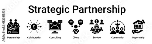 Strategic Partnership banner web icon vector illustration concept for business with icon of Partnership, Collaboration, Consulting, Client, Service, Community.