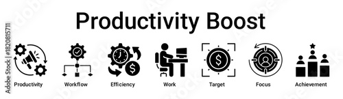 Productivity Boost banner web icon vector illustration concept for business with icon of Productivity, Workflow, Efficiency, Work, Target, Focus.
