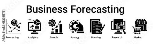 Business Forecasting banner web icon vector illustration concept for business with icon of Forecasting, Analytics, Growth, Strategy, Planning, Research.