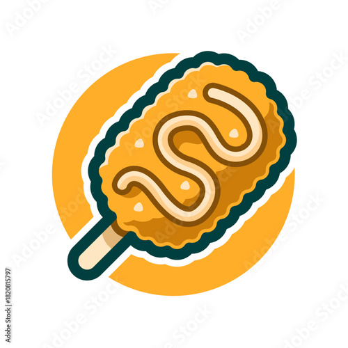 Delicious Corn Dog with Mayonnaise Cartoon Illustration. Food and Beverage Illustration Theme.