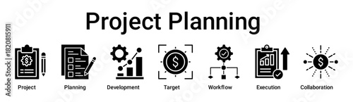 Project Planning banner web icon vector illustration concept for business with icon of Project, Planning, Development, Target, Workflow, Execution.