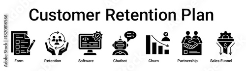 Customer Retention Plan banner web icon vector illustration concept for business with icon of Form, Retention, Software, Chatbot, Churn, Partnership, Sales .