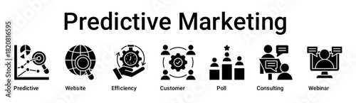 Predictive Marketing banner web icon vector illustration concept for business with icon of Predictive, Website, Efficiency, Customer, Poll, Consulting.