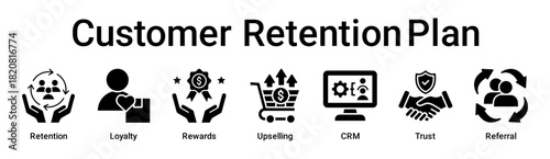 Customer Retention Plan banner web icon vector illustration concept for business with icon of Retention, Loyalty, Rewards, Upselling, CRM, Trust.