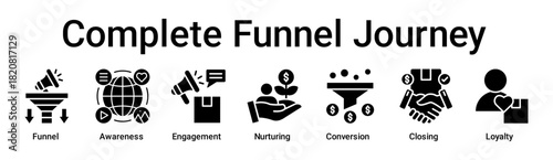Complete Funnel Journey banner web icon vector illustration concept for business with icon of Funnel, Awareness, Engagement, Nurturing, Conversion, Closing.