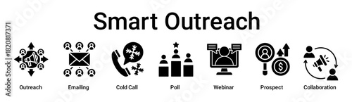 Smart Outreach banner web icon vector illustration concept for business with icon of Outreach, Emailing, Cold Call, Poll, Webinar, Prospect.
