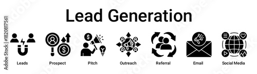 Lead Generation banner web icon vector illustration concept for business with icon of Leads, Prospect, Pitch, Outreach, Referral, Email, Social .