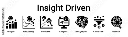 Insight Driven banner web icon vector illustration concept for business with icon of Analysis, Forecasting, Predictive, Analytics, Demographic, Conversion.