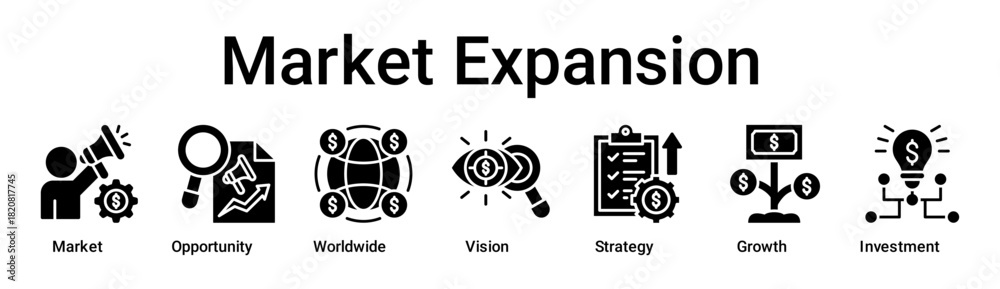 Obraz premium Market Expansion banner web icon vector illustration concept for business with icon of Market, Opportunity, Worldwide, Vision, Strategy, Growth.