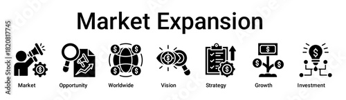 Market Expansion banner web icon vector illustration concept for business with icon of Market, Opportunity, Worldwide, Vision, Strategy, Growth.
