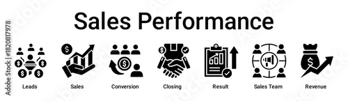 Sales Performance banner web icon vector illustration concept for business with icon of Leads, Sales, Conversion, Closing, Result, Sales Team.