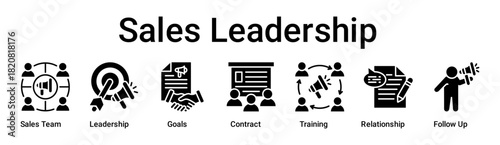 Sales Leadership banner web icon vector illustration concept for business with icon of Sales Team, Leadership, Goals, Contract, Training, Relationship, Follow .