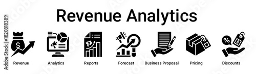 Revenue Analytics banner web icon vector illustration concept for business with icon of Revenue, Analytics, Reports, Forecast, Business Proposal, Pricing.