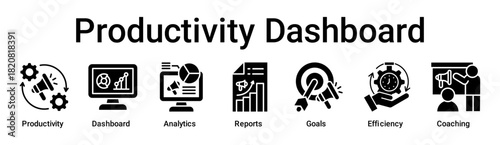 Productivity Dashboard banner web icon vector illustration concept for business with icon of Productivity, Dashboard, Analytics, Reports, Goals, Efficiency.