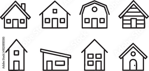 House Line Icons Set | Home, Cabin, Cottage, Modern House, Barn & Real Estate Vector Pack