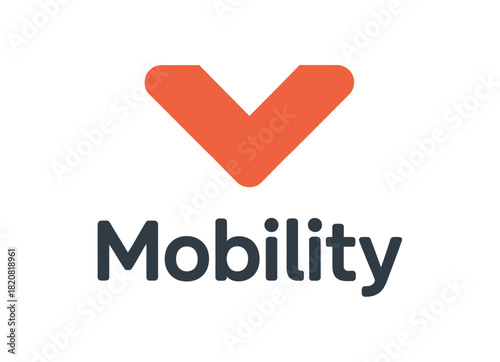 A minimalist orange arrow points down next to the dark gray word 'Mobility' on a clean white background, suggesting guidance or a downward trend in transportation or movement.