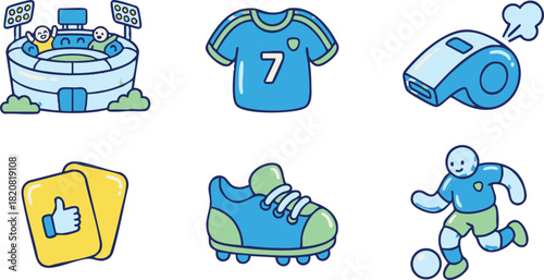 Cute Soccer Cartoon Icon Set