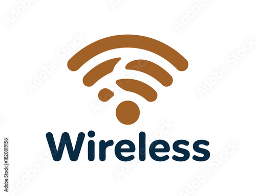 A stylized brown wireless signal icon hovers above the navy blue word "Wireless" against a plain white background.