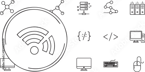 Mega Set of Technology, Networking, and Programming Line Vector Icons Collection