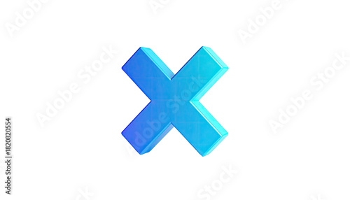 Glossy, neon-blue X shape against a solid black background, 3D rendered
