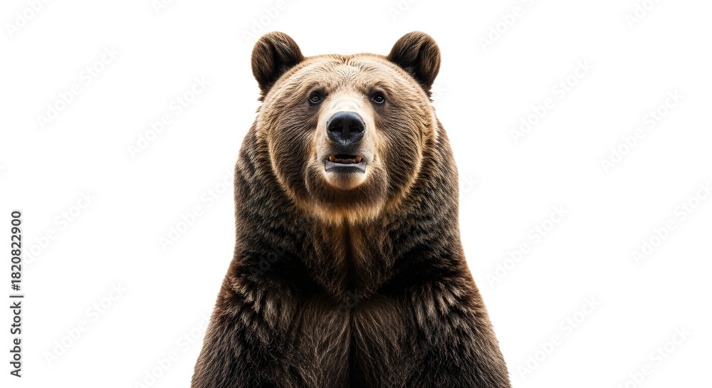 Obraz premium A brown bear looking forward on transparent background