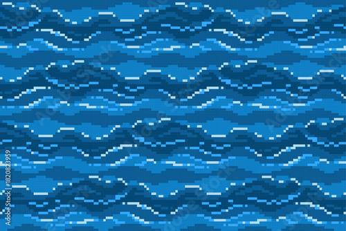 Seamless blue pixel background with sea.