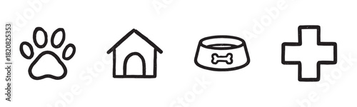 A charming collection of hand-drawn urban icons, including a skyscraper, bridge, taxi, street lamp, and cloud, all rendered in a simple, sketchy monochrome style