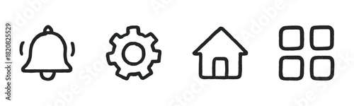 A set of black silhouette vector icons illustrating a bridge, a car with shining headlights, a street lamp, a river with a rising sun, and a cloud, presented in a clean, flat graphic style