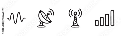 Minimal vector icon set featuring breakfast and home elements like a croissant, coffee cup, vase with a flower, dining chair, and a clean plate, drawn in a simple line art style