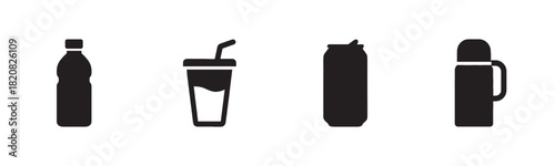 A set of black public transport icons including a bus, train, bicycle, taxi, and tram, presented in a simple, flat graphic style for urban transportation and travel concepts