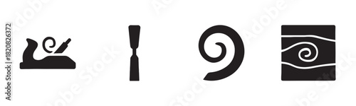 A collection of four hand-drawn seasonal icons representing autumn and winter, featuring a leaf, a steaming mug, a mitten, and a wind symbol in a rough, textured sketch style