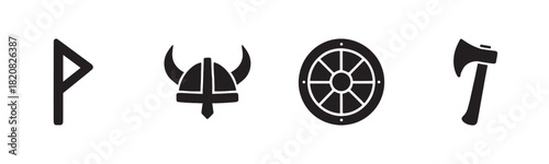 A set of minimalist line art icons depicting breakfast food items including a plate, glass, jam jar, bread slice, and a flower, presented in a simple graphic style