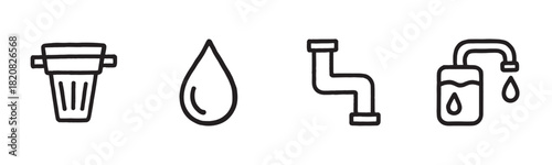 A set of black travel icons including a suitcase, map, airplane, ticket, and camera, representing tourism, vacation, and journey concepts in a minimalist graphic style