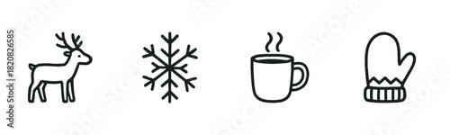 A charming collection of hand-drawn black safari icons including an elephant, off-road vehicle, hat, and binoculars, with "Wild Safari" text in a playful, textured doodle style