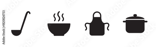 A charming set of four hand-drawn doodle icons in blue and black, depicting cozy home objects like a cup and chair alongside a candle and a sad, rainy weather cloud