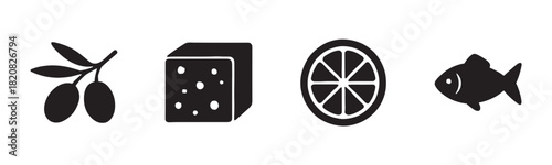 A set of four stylized black icons depicting wild safari animals, including an elephant, giraffe, lion, and zebra, presented in a clean, minimalist graphic design style